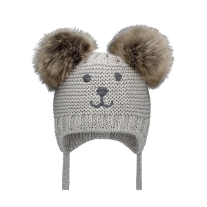 Barbaras Czapka Wiązana wz14 Buzia 2 WŁOCHATE Pompony Szara 40-42