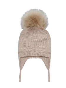 Czapka Beżowa Barbaras WŁOCHATY Pompon WX29 40/42