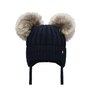 Barbaras Czapka Wiązana wz23 2 WŁOCHATE Pompony GRANATOWA 44-46