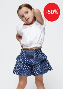 Mayoral Komplet z Szortami Falbany Wzorki 3260 Granatowy -rozm 104,116