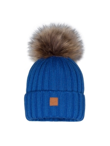 Barbaras  Czapka Zimowa Merino Pompon 44-46 Na Podszewce Niebieska WB44 
