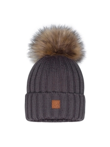 Barbaras  Czapka Zimowa Merino Pompon 44-46 Na Podszewce Grafit WB44