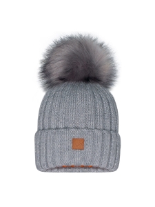 Barbaras  Czapka Zimowa Merino Pompon 44-46 Na Podszewce Szara WB44