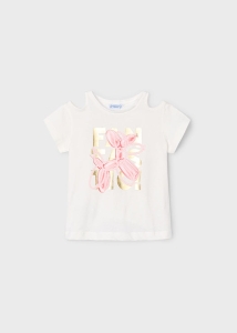 Mayoral Koszulka k/r Wycięcia 3056 Kremowy Balonowy Pies - rozm 104-128