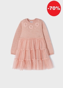Mayoral Sukienka Dzianina Tiul Kwiaty 4912 Różowa- rozm 104