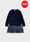 Mayoral Sukienka 2w1 Sweter Krata Tiul 4915 Granatowa -rozm 98,104,122
