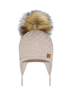 Czapka Beżowa Barbaras WŁOCHATY Pompon WX23 36/38