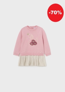 Mayoral Sukienka Trykot Plisa Łabędź 2975 Różowa Złota -rozm 74,80