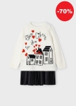 Mayoral Sukienka 2w1 Sweter Domki Plisa 4923 Kremowa -rozm 128