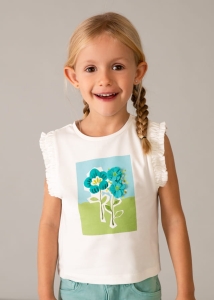 Mayoral Koszulka k/r Kwiaty 3023 Kremowy Woda - rozm 92-140