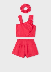 Mayoral Komplet Top Falbana Szorty 3233 Mak Czerwony - rozm 110-140