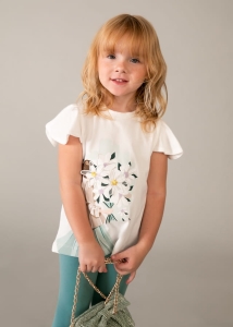 Mayoral Komplet z Leginsami Kwiaty 3724 Mięta  - rozm 104-122,140