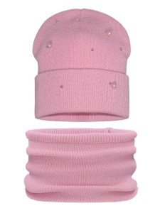 Barbaras Komplet Różowy Czapka Komin AX66 48/50