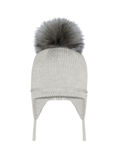 Czapka Szara Barbaras WŁOCHATY Pompon WX29 40/42