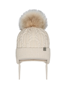 Czapka Kremowa Barbaras WŁOCHATY Pompon AX26 36/38
