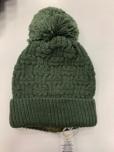 Czapka Wełna Zielona Pompon Barbaras WV376 44/46