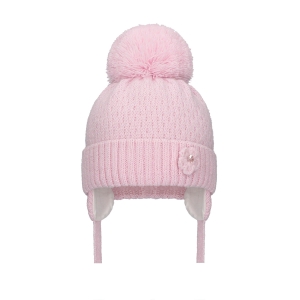 Czapka Wiązana z Pomponem Pudrowy Róż Barbaras AN103 40/42 