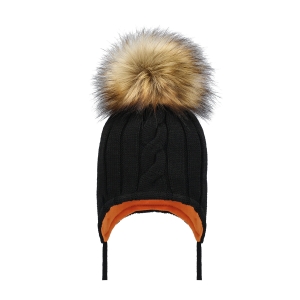 Barbaras Czapka Wiązana wz50 WŁOCHATY Pompon Czarna 44-46 