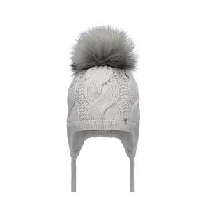 Barbaras Czapka Wiązana az07 WŁOCHATY Pompon Szara 40-42