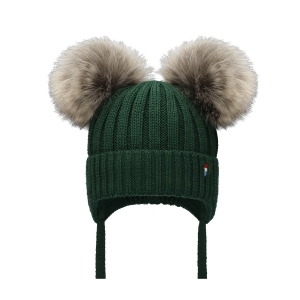 Barbaras Czapka Wiązana wz23 2 WŁOCHATE Pompony ZIELONA 40-42