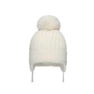 Barbaras Czapka Wiązana wz27 WŁOCHATY Pompon Kremowa 36-38 