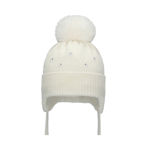 Barbaras Czapka Wiązana wz04 Kwiatuszki Kremowa 40-42