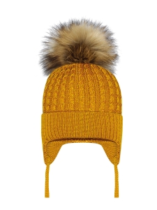 Czapka Musztarda Barbaras WŁOCHATY Pompon WX30 44/46