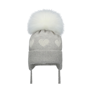 Barbaras Czapka Wiązana wz36 WŁOCHATY Pompon Szara 40-42