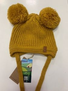 Barbaras Czapka Wiązana az40 2 Pompony Musztarda 40-42 