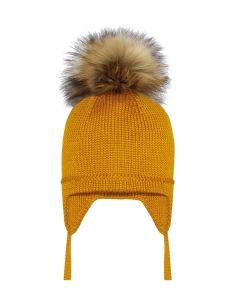 Czapka Musztarda Barbaras WŁOCHATY Pompon WX29 44/46