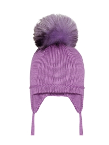 Czapka Fioletowa Barbaras WŁOCHATY Pompon WX29 44/46