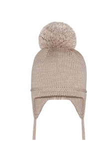 Czapka Beżowa Barbaras Pompon WX29 40/42