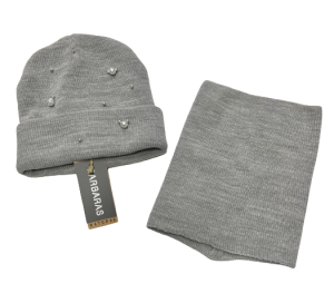 Barbaras Komplet Szary Czapka Komin AX66 50/52