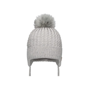 Barbaras Czapka Wiązana wz27 WŁOCHATY Pompon Szara 40-42