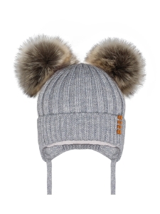 Czapka Szara Barbaras WX19 Włochate Pompony 44/46